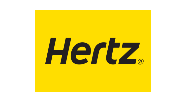 logo Hertz car rental fondo amarillo