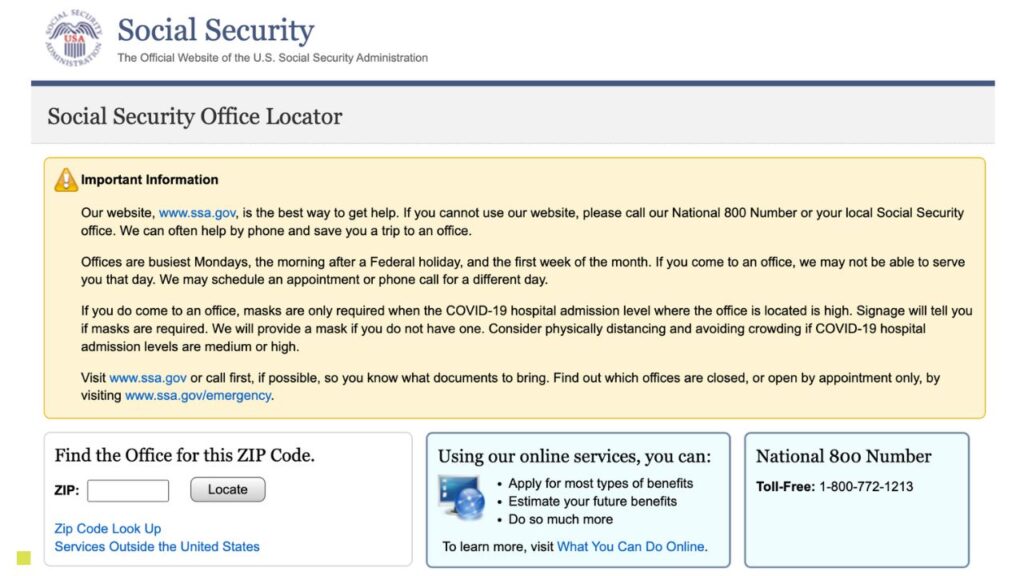 Localizador de oficinas de ssa (seguro social)