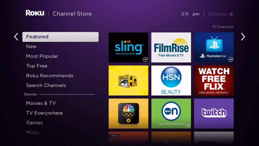 La interfaz oficial de Roku Channel Store