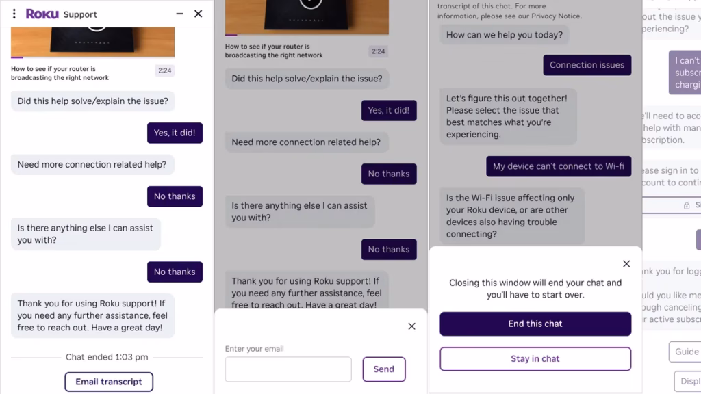 Roku contact us page chat option 2026
