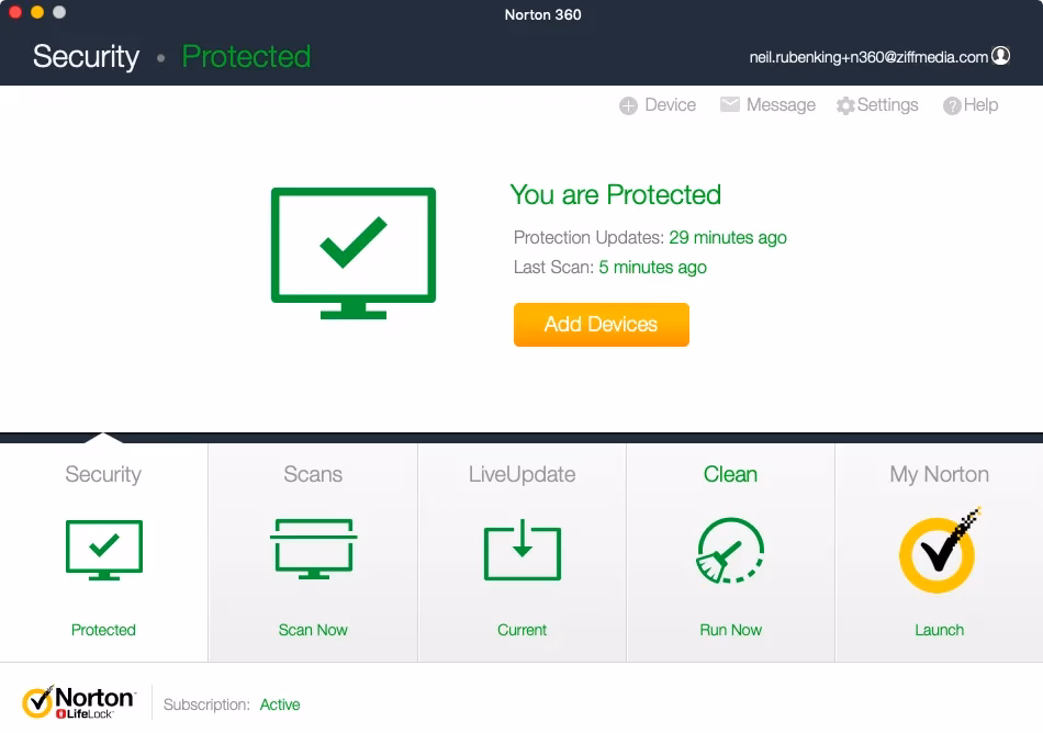 Norton 360 dashboard