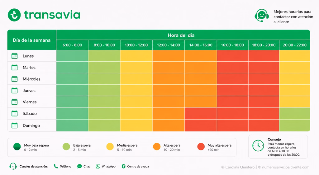 Mapa de Calores de Espera en Transavia según la Hora del Día