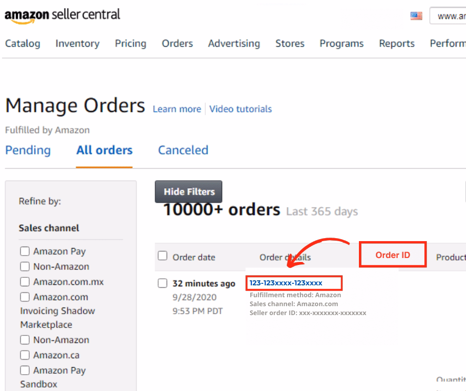 Amazon 17 digit order number format location example