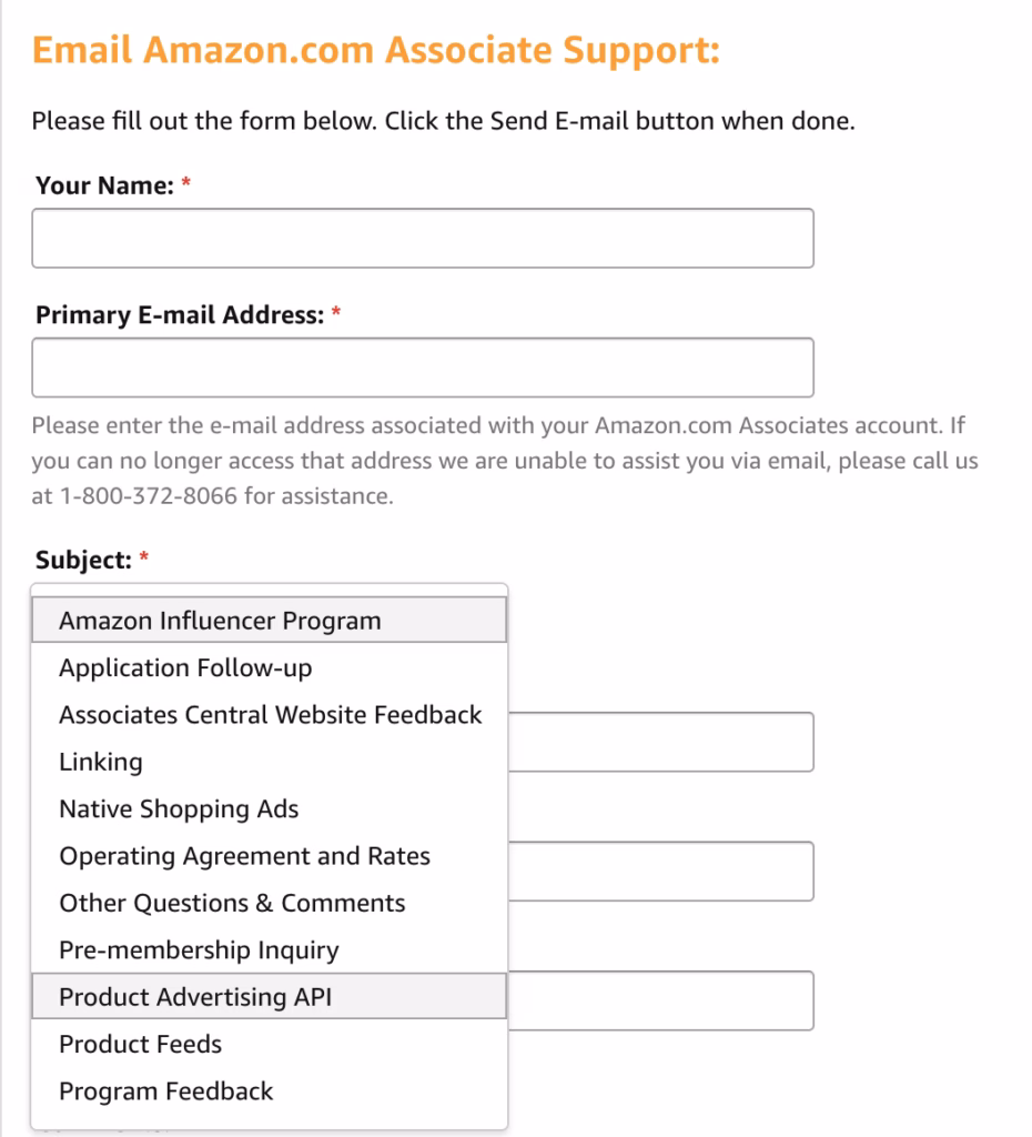 Amazon contact form
