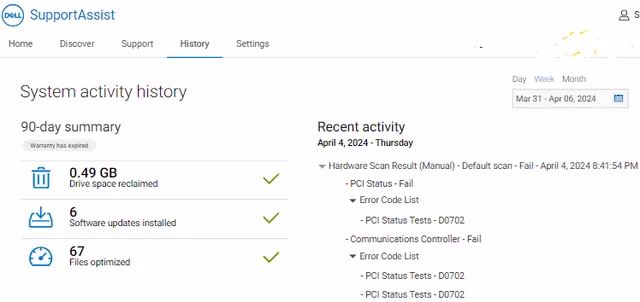 Dell SupportAssist scan results