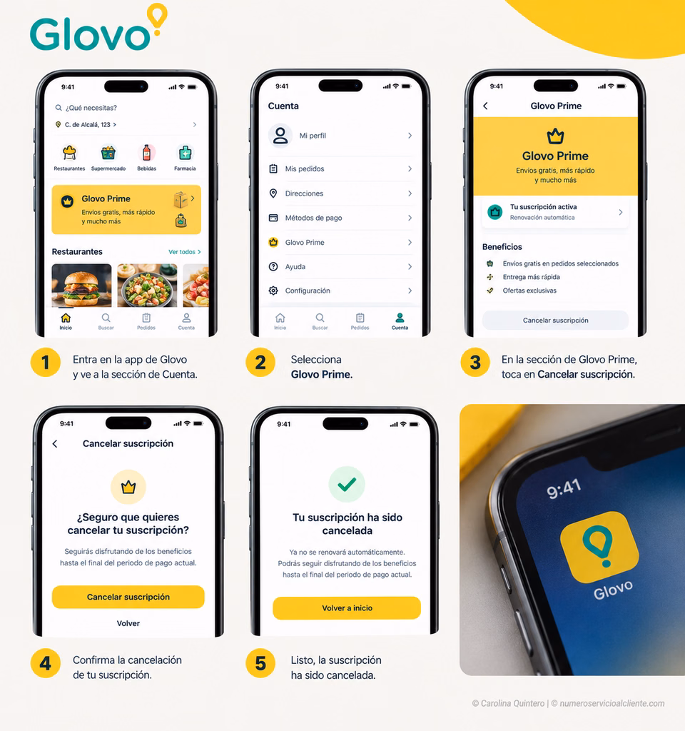 cancelar suscripcion glovo prime app pantalla