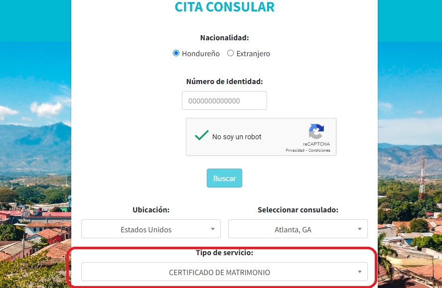 Paso 3: Elige tu ubicación, por ejemplo, Estados Unidos y Selecciona el consulado de tu preferencia.