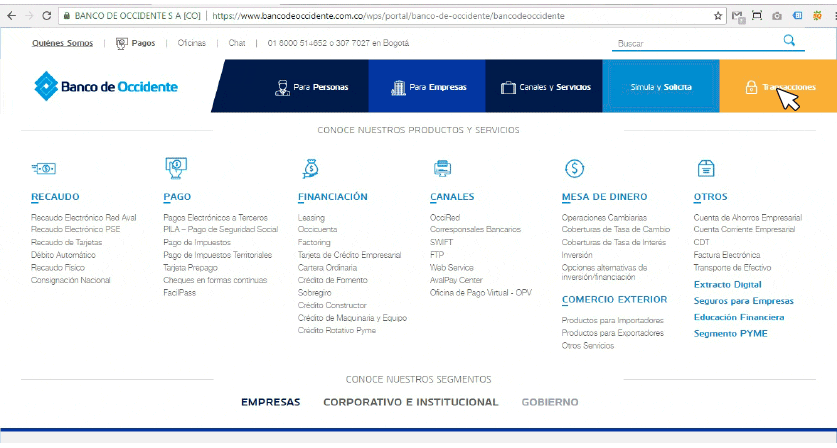 Productos y Servicios para Empresas Banco de Occidente
