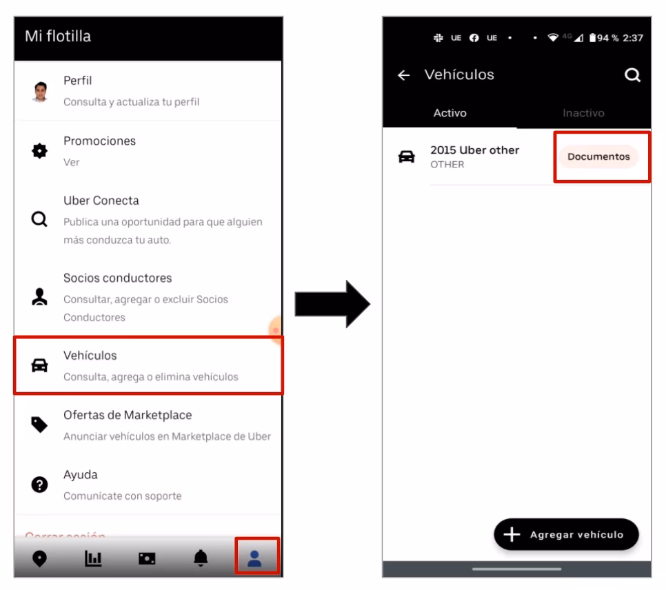 Uber Subir documentos en la app