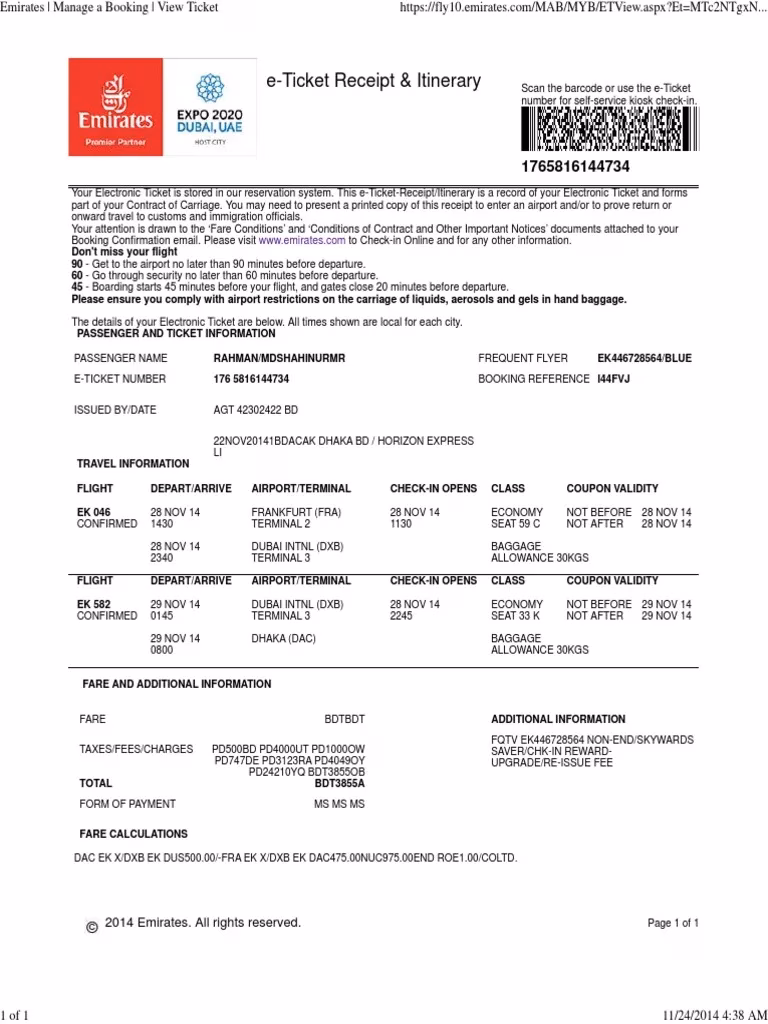  Facturación, pagos y comprobantes en Emirates Airlines