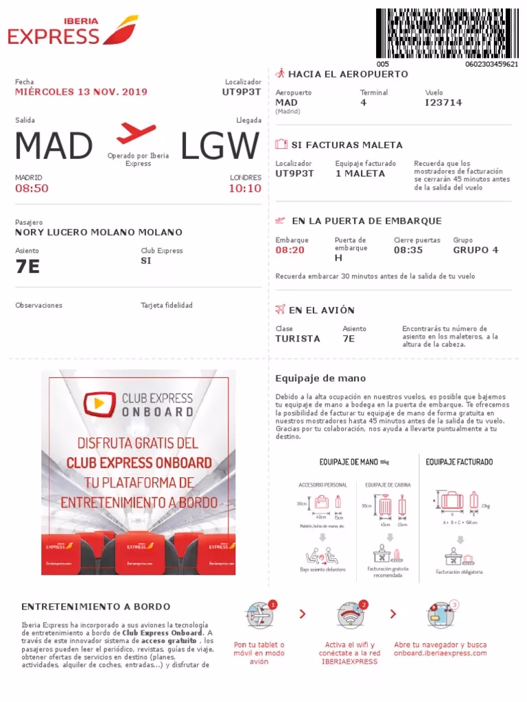 billete Iberia operado por Iberia Express