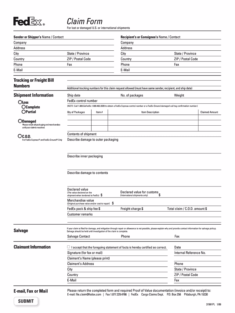 fedex claim form example