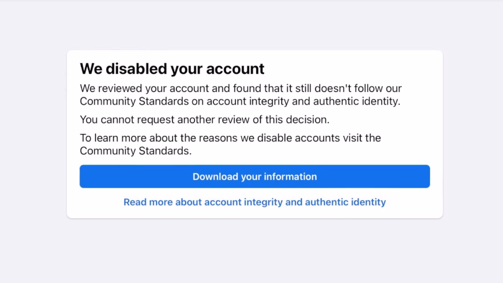 facebook ads account disabled message