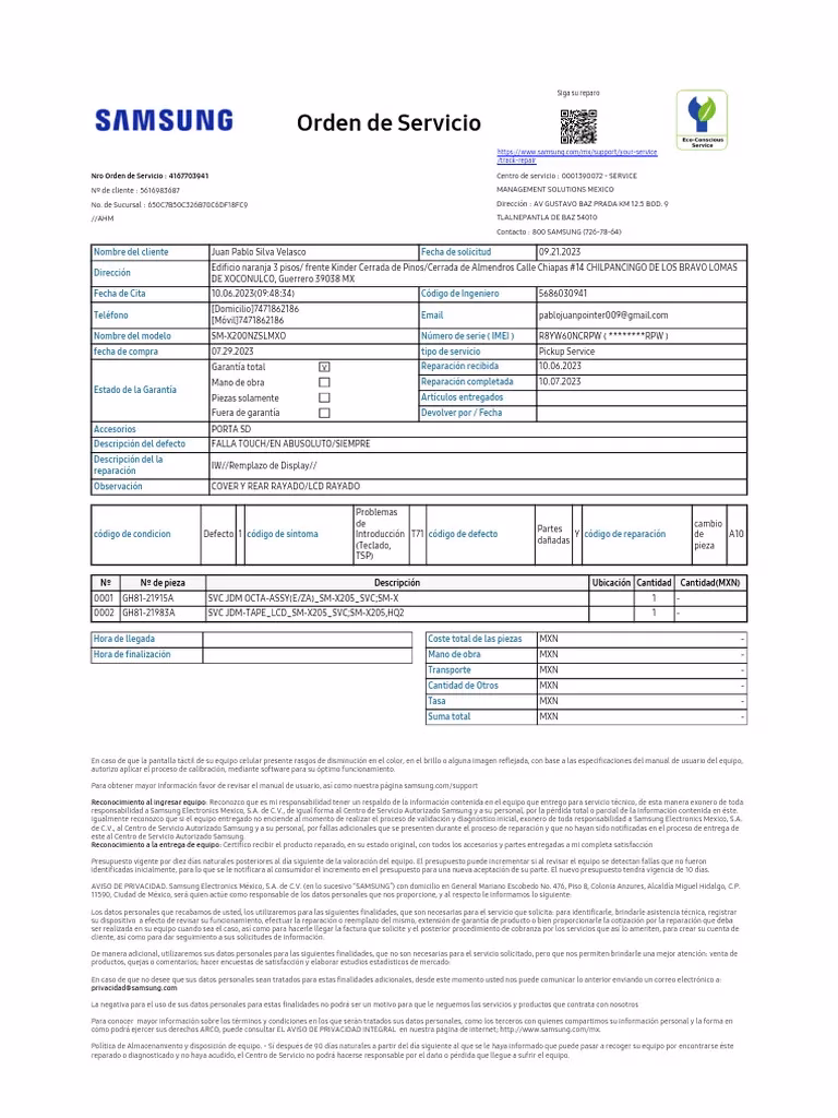 seguimiento reparación Samsung España