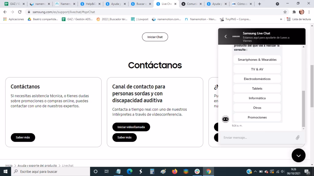 chat Samsung soporte España web