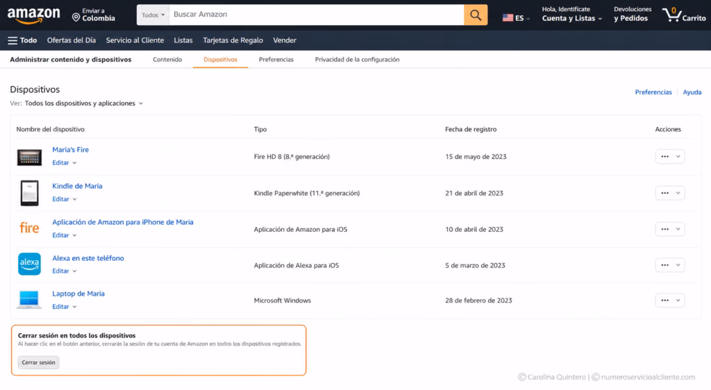 Amazon Manage Your Content and Devices sign out all devices