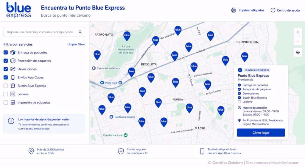 Captura de la herramienta de mapas e impresión de etiquetas