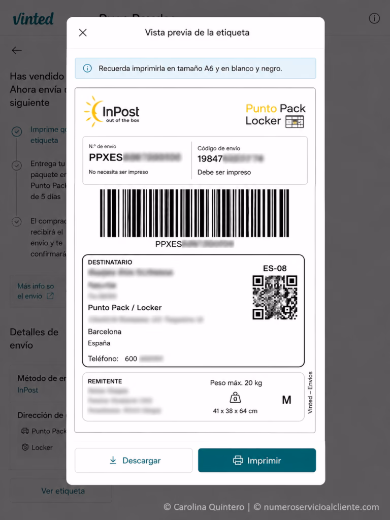 Vinted etiqueta envio InPost punto pack locker