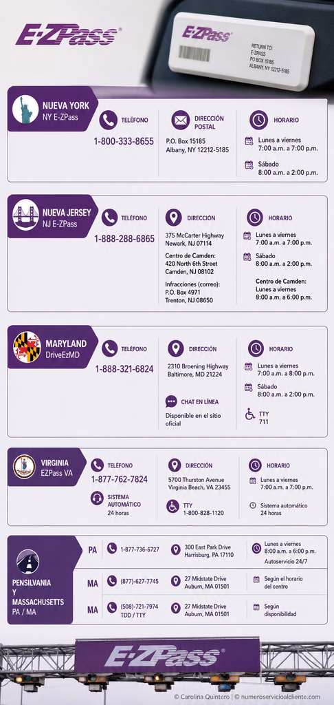 Directorio E-ZPass: Teléfonos y Horarios por Estado