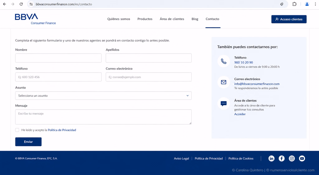 bbva consumer finance contacto formulario web